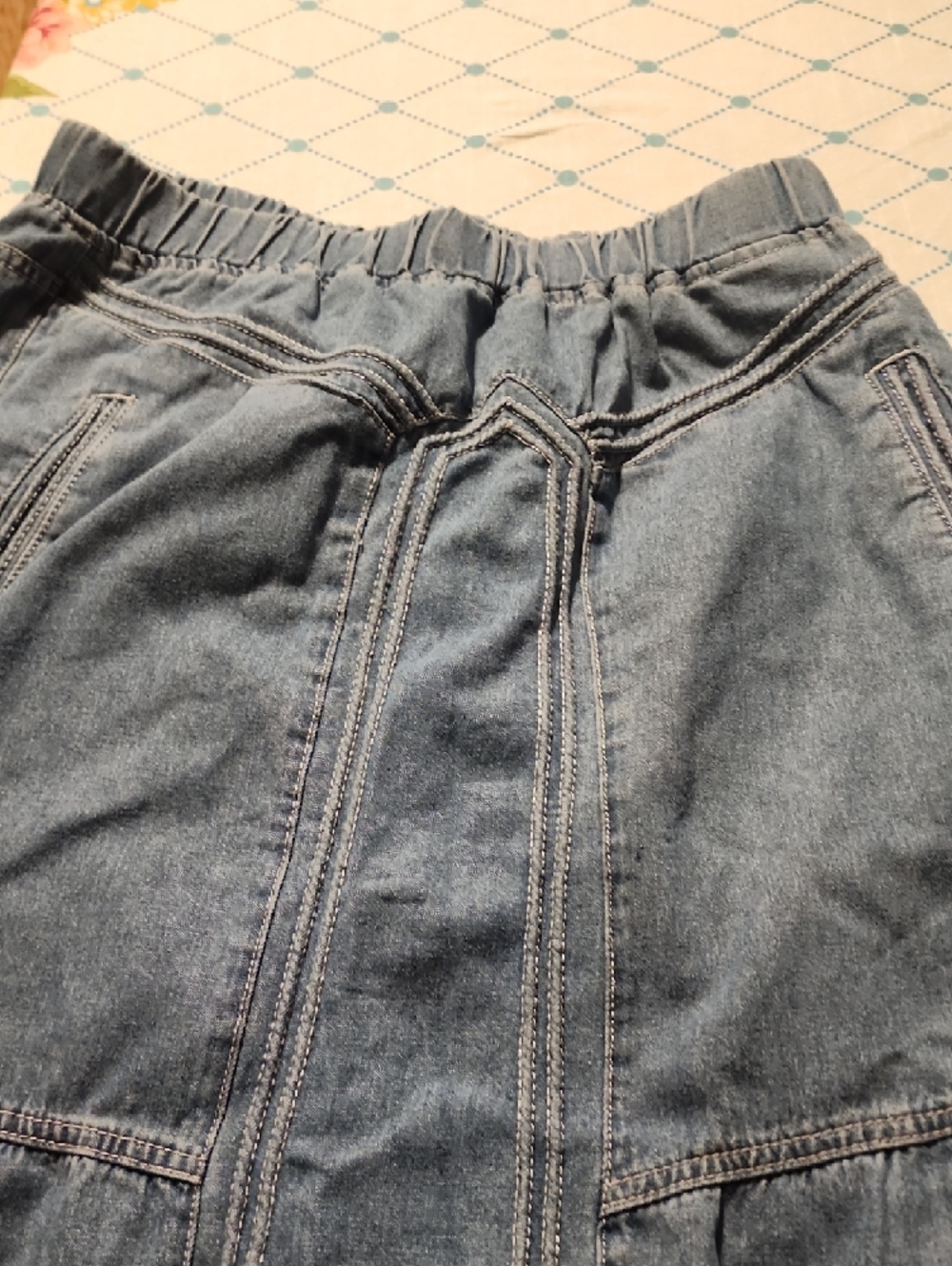 Light Blue Denim Maxi Skirt with Elastic Waist - Picture 3 of 4